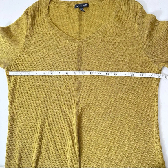 Eileen Fisher Washable Wool Ethereal Rib Pullover Sweater Long Mustard Medium - Picture 4 of 7